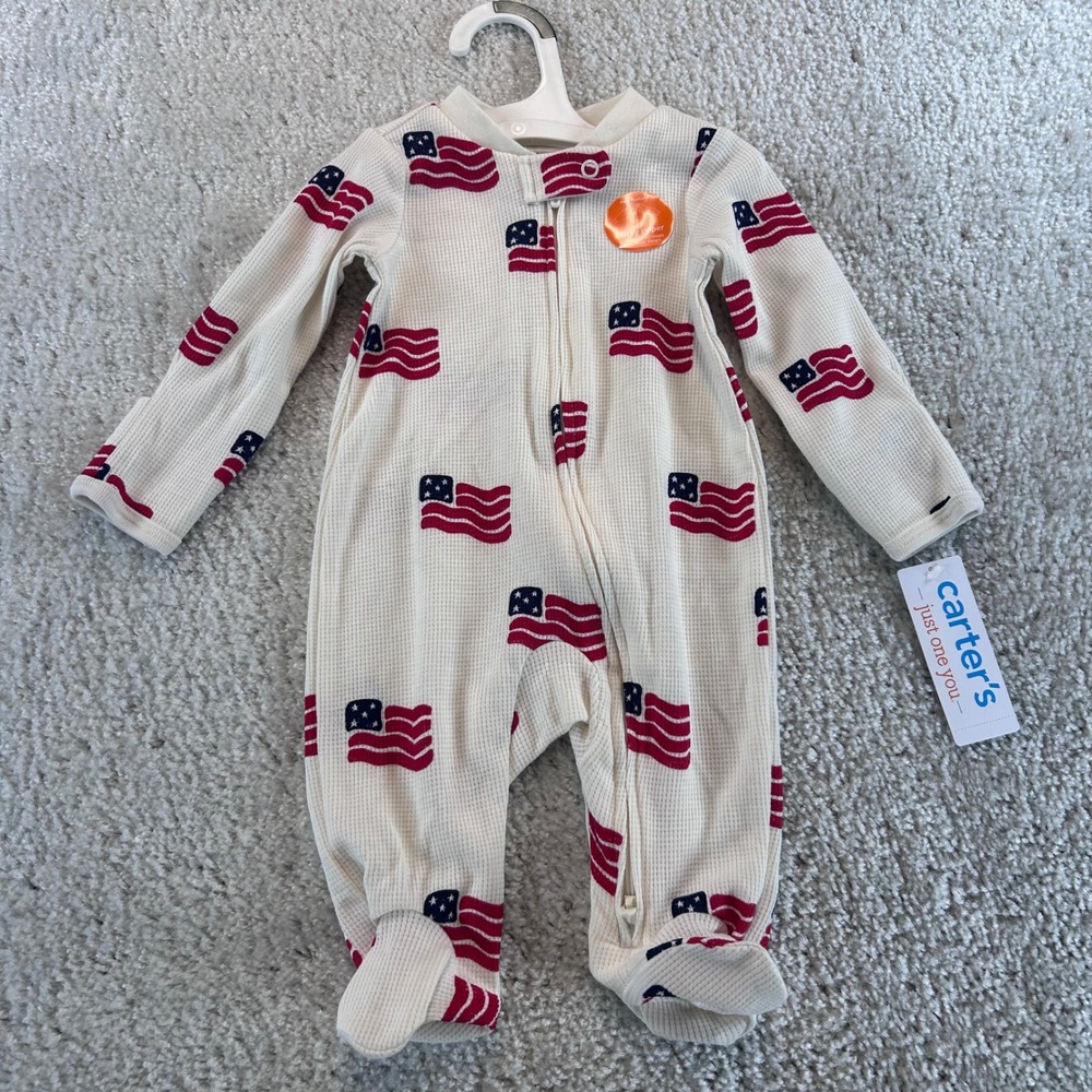 Carters Just One You 3M American Flag Thermal 2-Way Zip Footed Sleeper 1V187810